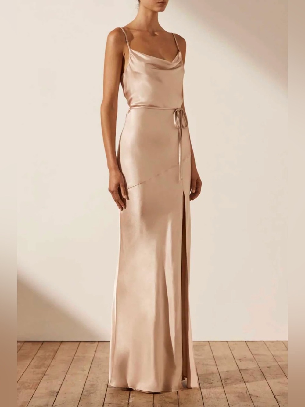 Shona Joy La Lune Bias Cowl Maxi Evening Formal Gown Dress Desert Rose Size 6